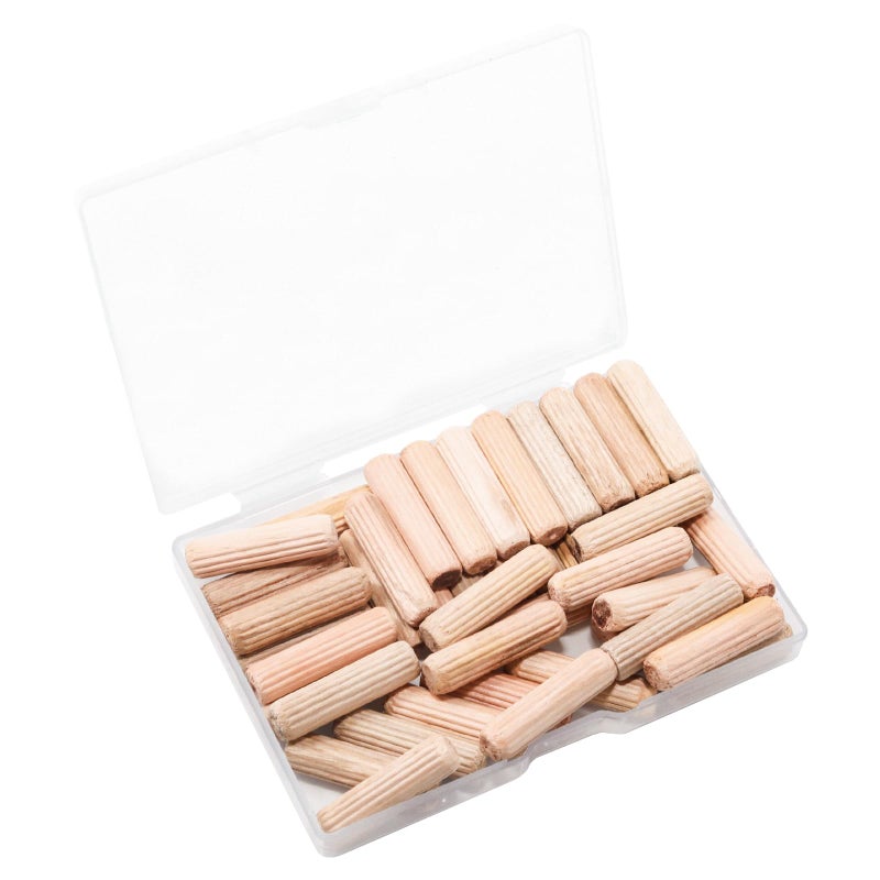 Adyoney 48Pcs 8mm x 30mm / 5/16 Inch x 1.18 Inch Wooden Dowel Pin Fluted Beveled Ends Wooden Pegs Support Shelves - Image 1
